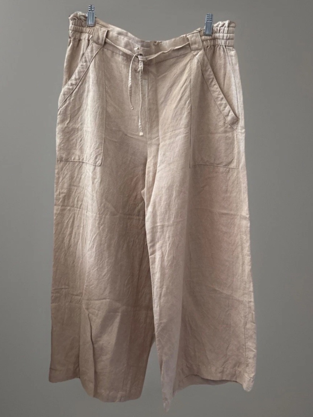 LOFT Neutral Tan Linen-Blend Wide Leg Pants Women’s Large